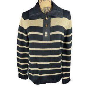 Lauren Ralph Lauren Sz M Black & Gold Stripe Pullover Sweater Nautical Old Money